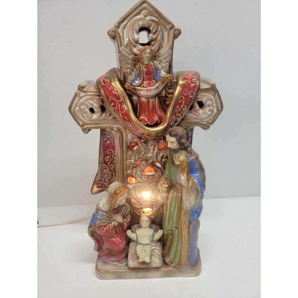 Kirkland Nativity Scene Cross Angel Joseph Mary Baby Jesus Christmas light Decor